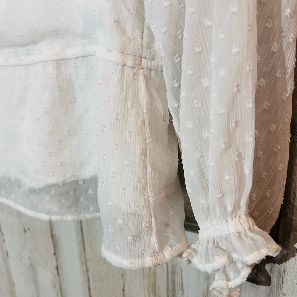 Abercrombie White Swiss Dot Puff Sleeve Peplum Blouse XS Cottagecore Babydoll